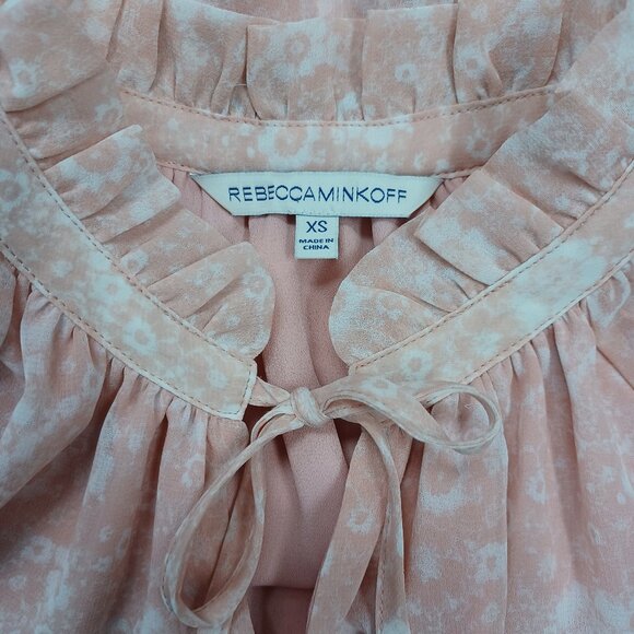 Rebecca Minkoff Dress Dyan Drop Waist Pink White Floral Ruffles Womens X Small - Picture 4 of 15